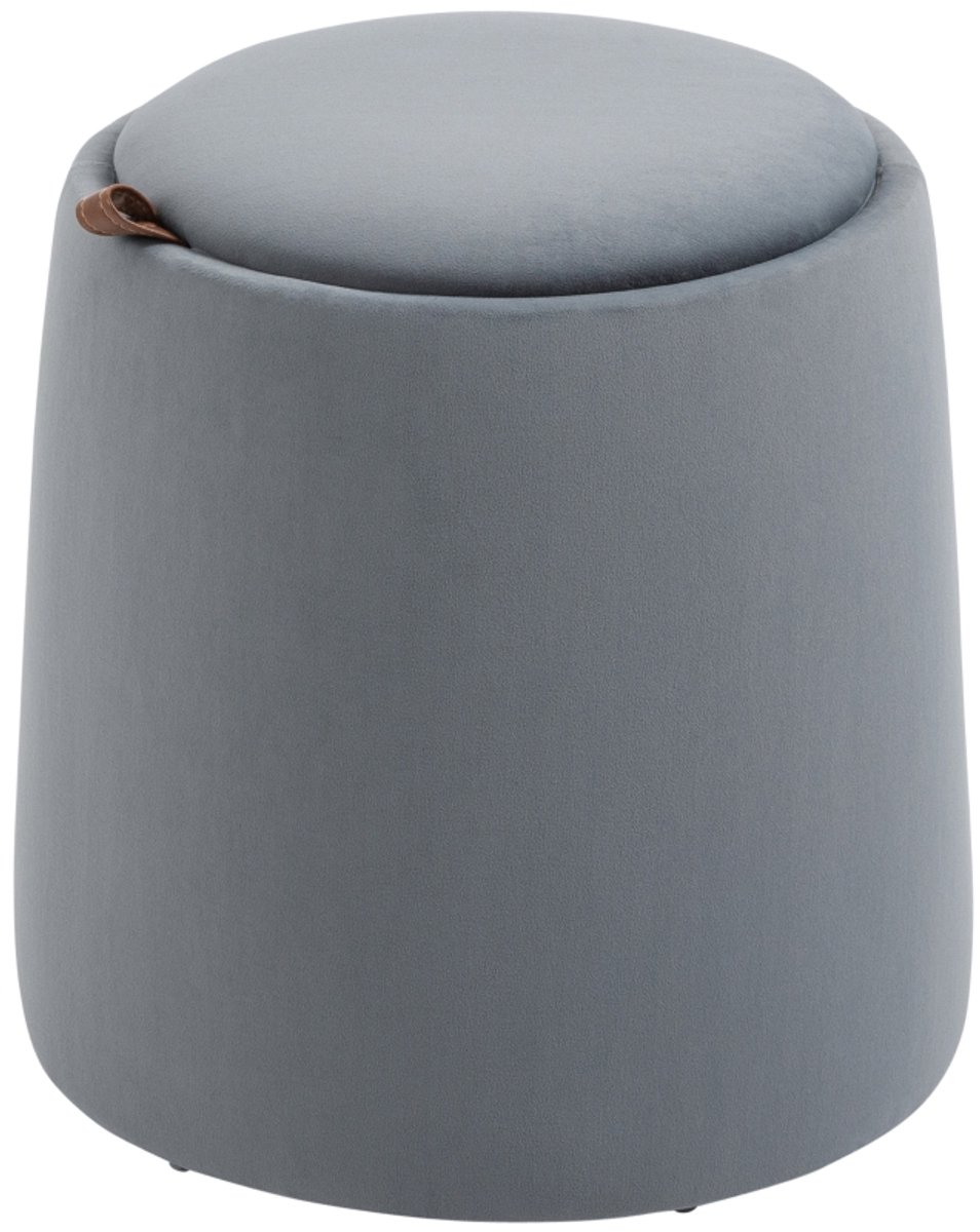 Ronde Opberghocker Ø44 x 47,5 cm, 2-in-1 Hocker met Verborgen Opbergruimte, Afneembaar Omkeerbaar Deksel, Dienbladfunctie, Voetenbank, Zitkruk, Fluweellook, Grijs, voor Woonkamer, Slaapkamer en Kantoor, Tot 150 kg