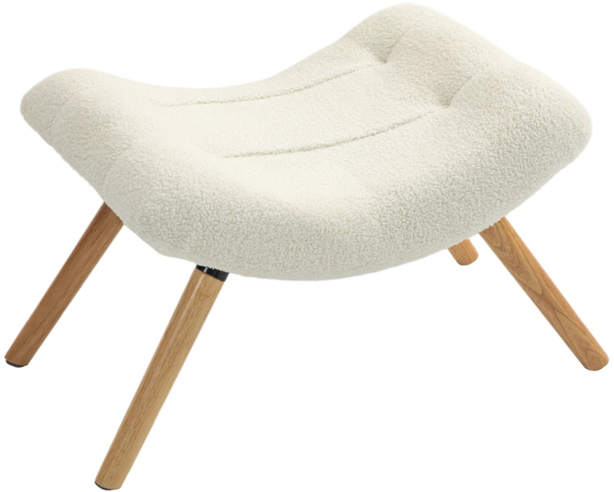 Moderne Voetenbank 67 x 45 x 38 cm, Gestoffeerde Hocker met Fleecebekleding, Voetensteun, Zitkruk, Zachte Zitting, Houten Poten, Cremewit, voor Woonkamer, Slaapkamer en Hal, Tot 120 kg