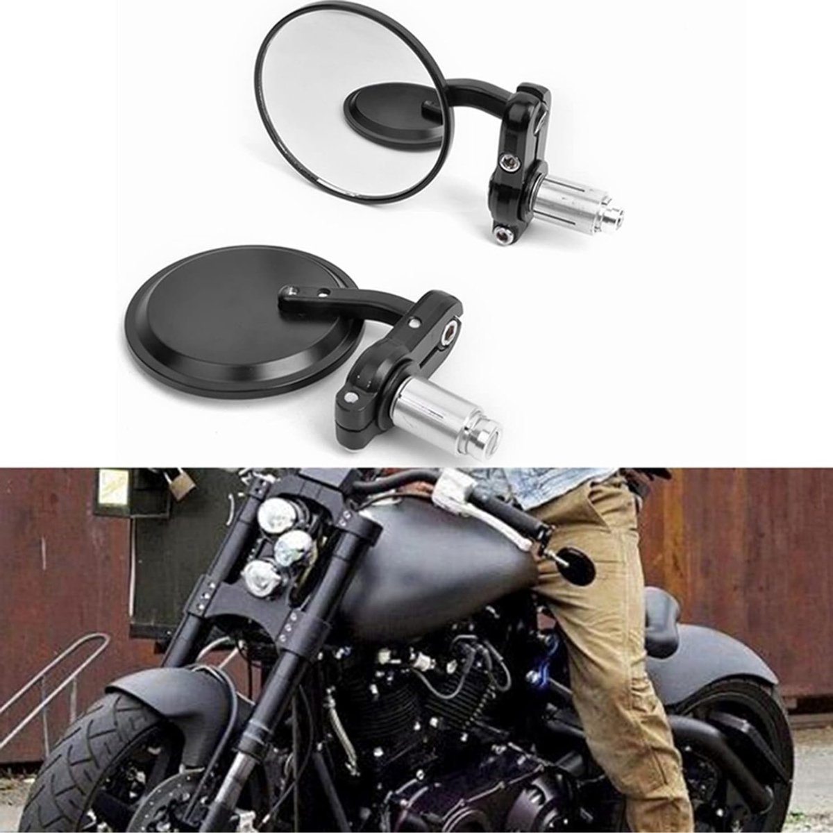 QUOVO® Bar End Spiegels - Motor Spiegels – 2 Stuks - Stuurspiegel – Scooterspiegels Universeel - Achteruitkijkspiegel Motor - Scooter Spiegels – Motorfiets & Scooter Accessoires - Zwart - 19cm x 19cm x 5cm
