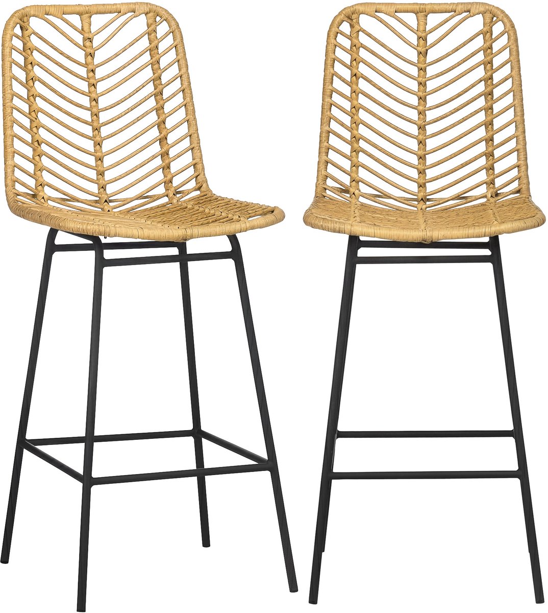 Barkruk - met rugleuning - set van 2 - boho stijl - 66 cm hoog - natuurlijk hout