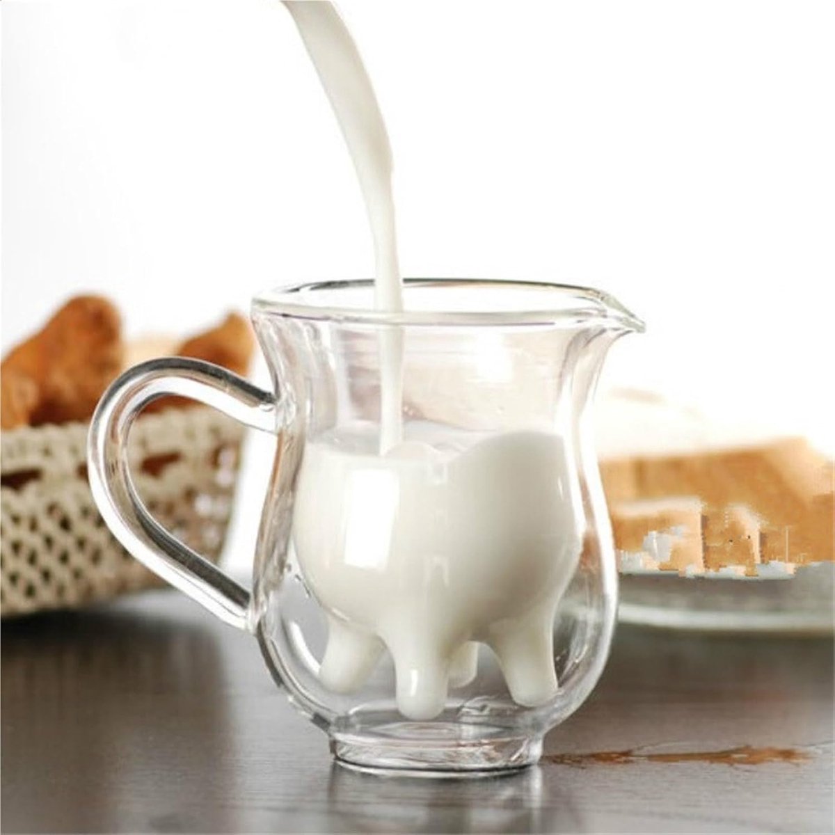Dubbelwandig glas melkkan met koeienvorm, hoog borosilicaatglas proefbeker 201–300 ml, geschikt voor melk, thee en koffie