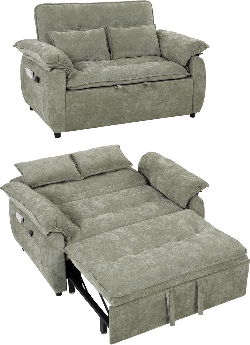 HOMCOM slaapbank - fluweel (100% polyester) - 137 x 91 x 96 cm - lichtgroen