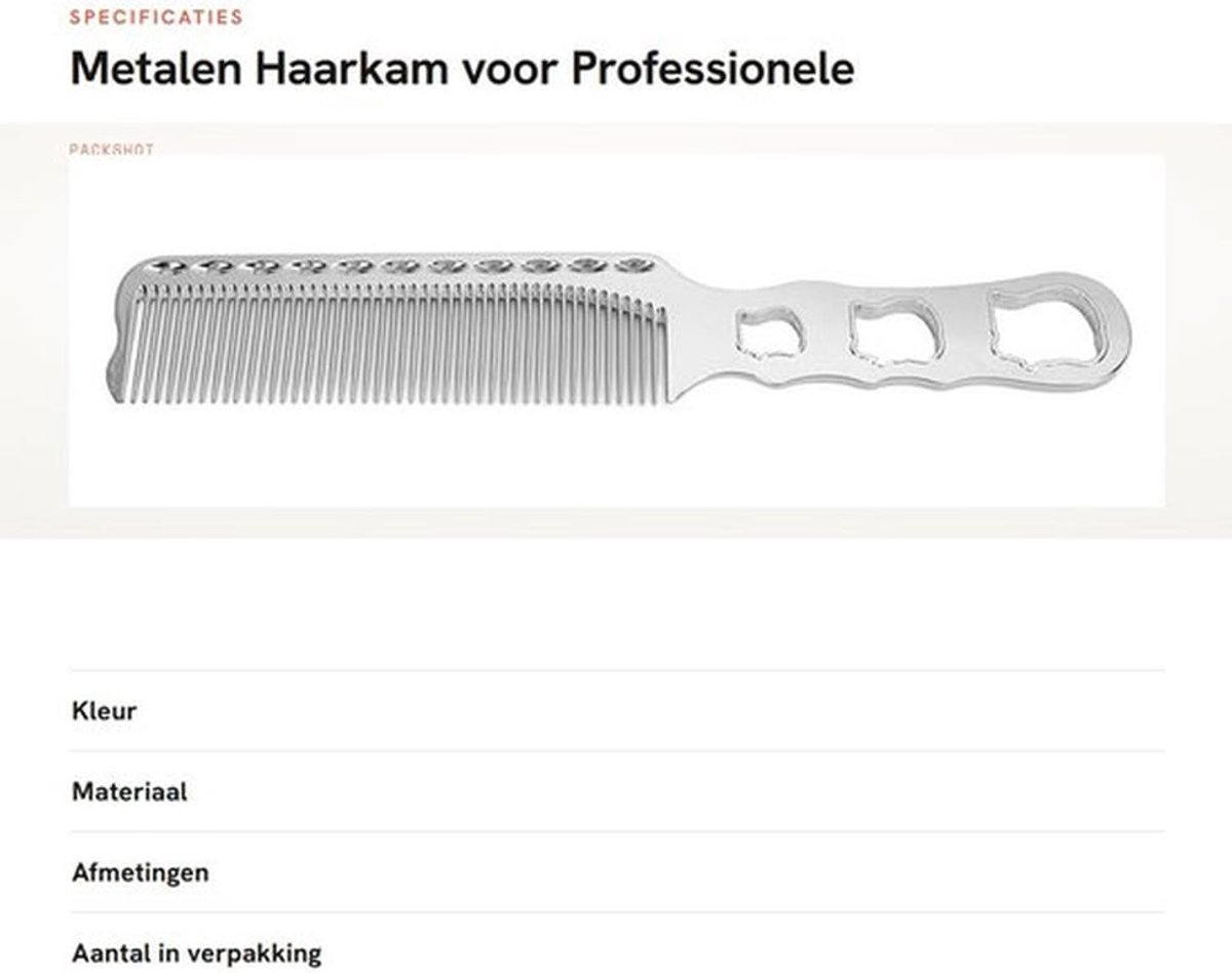 Haarkam Professionele Stylisten - Fijne Tanden - Aluminium - Kappers Kam - Haarverzorging - Ideaal voor Snijden en Stylen - Kapperskam