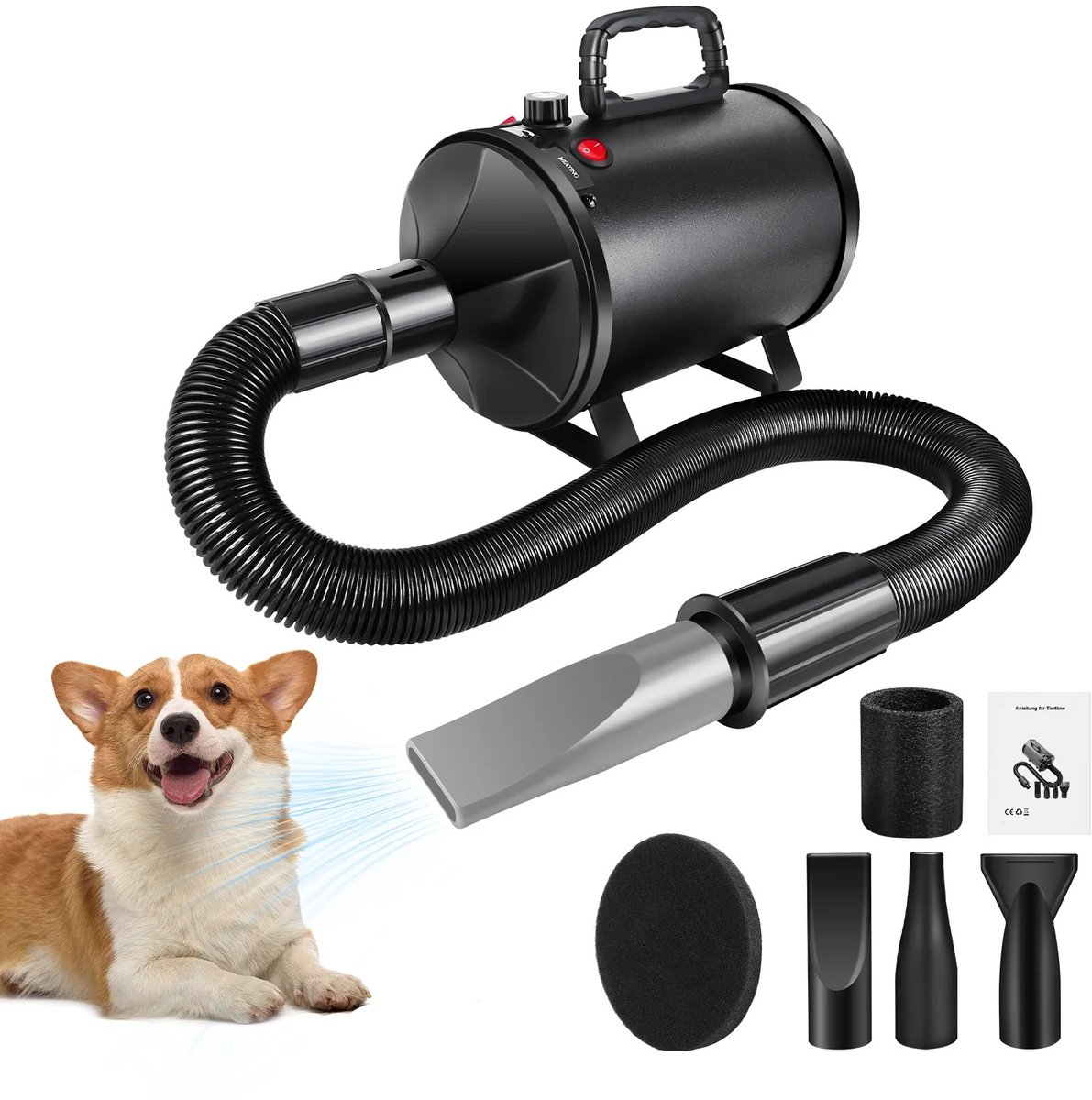 Nyoz verstelbare hondenfohn - Waterblazer - Honden blazer - Vermogen 2800 W - 3 verschillende mondstukken - Veelzijdig inzetbaar