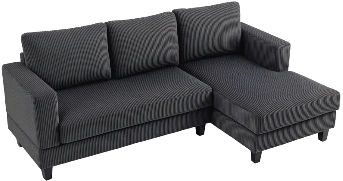 Hoekbank L-vormige 3-zitsbank met Chaise Longue - Houten Structuur - 8 Poten - Corduroy Stof - Schuimvulling - Grijs