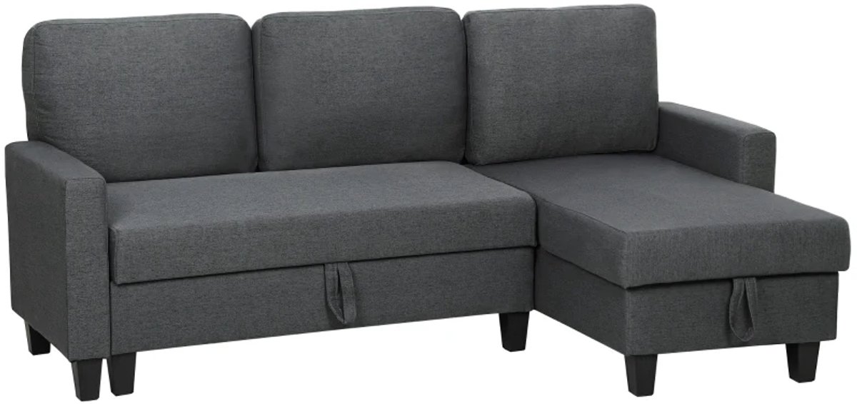 Hoekbank met Slaapfunctie en Bedkast - L-vormige Slaapbank - Uitklapbare Chaise Longue - Voor Appartement en Woonkamer