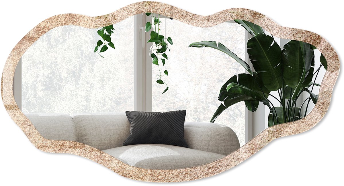 Wallfluent Zandtextuur Spiegel - Beige Strakke Rechthoekige Spiegel - Organische Spiegel - Woonkamer - Minimalistisch - 45x90 cm - Totale afmeting 52x97 cm