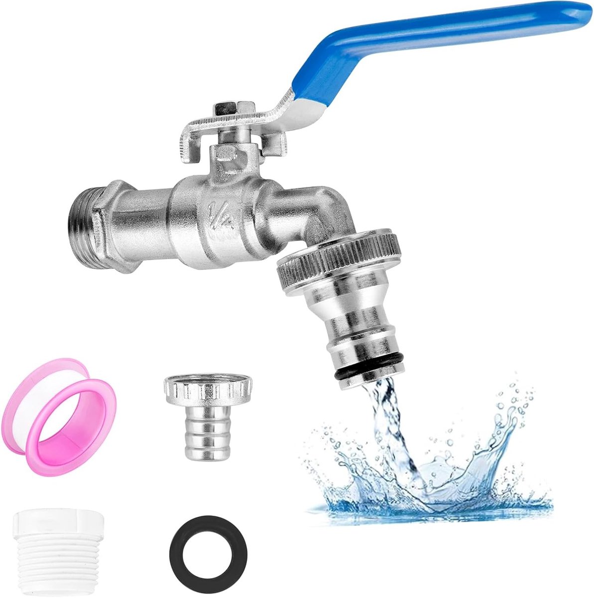 Vorstvrije buitenkraan - Zilver - 13 x 12 x 3 cm - Messing waterkraan met dubbele uitlaat - Voor tuin en huishouden