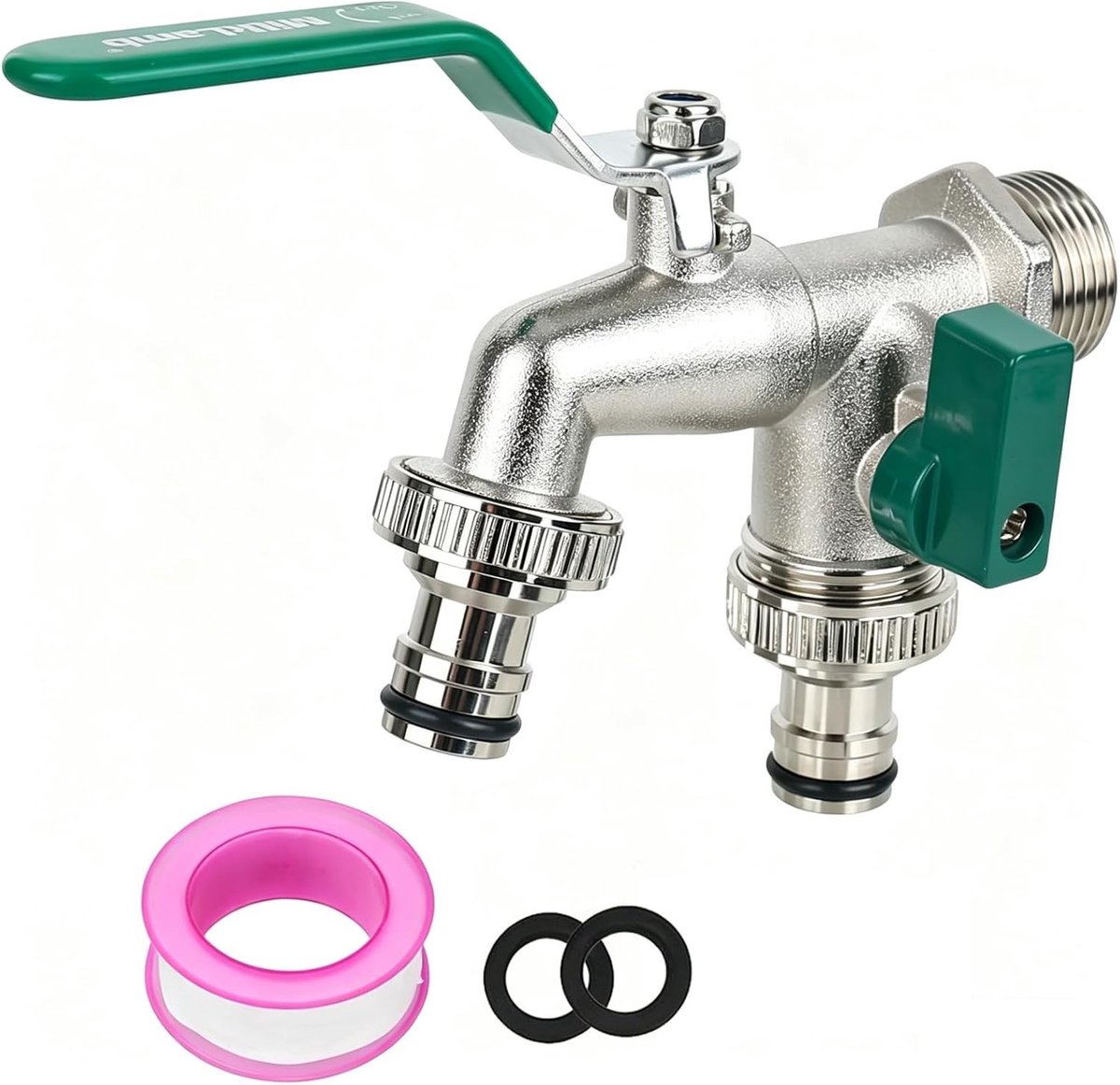 Vorstvrije buitenkraan - Groen - 3/4 inch - Messing dubbele waterkraan met dubbele uitloop - Voor tuin en wasmachine