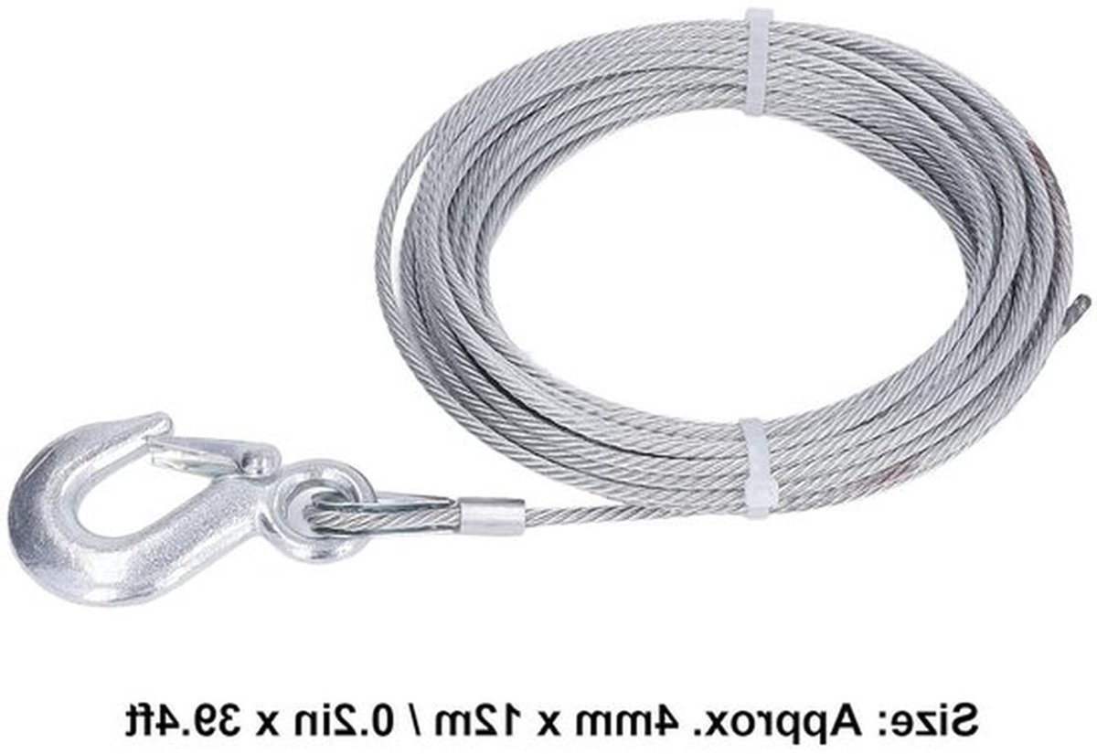 Stevige metalen haken voor lierkabel, 4 mm x 12 m staal kabel met haak, vervangingsoptie voor 2000 lb, ideaal voor hijs- en sleepwerk