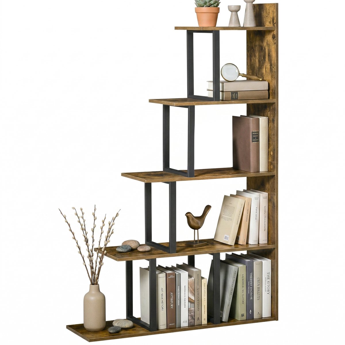 HOMCOM Boekenplank - Hout - 102x30x160cm - Rustiek Bruin
