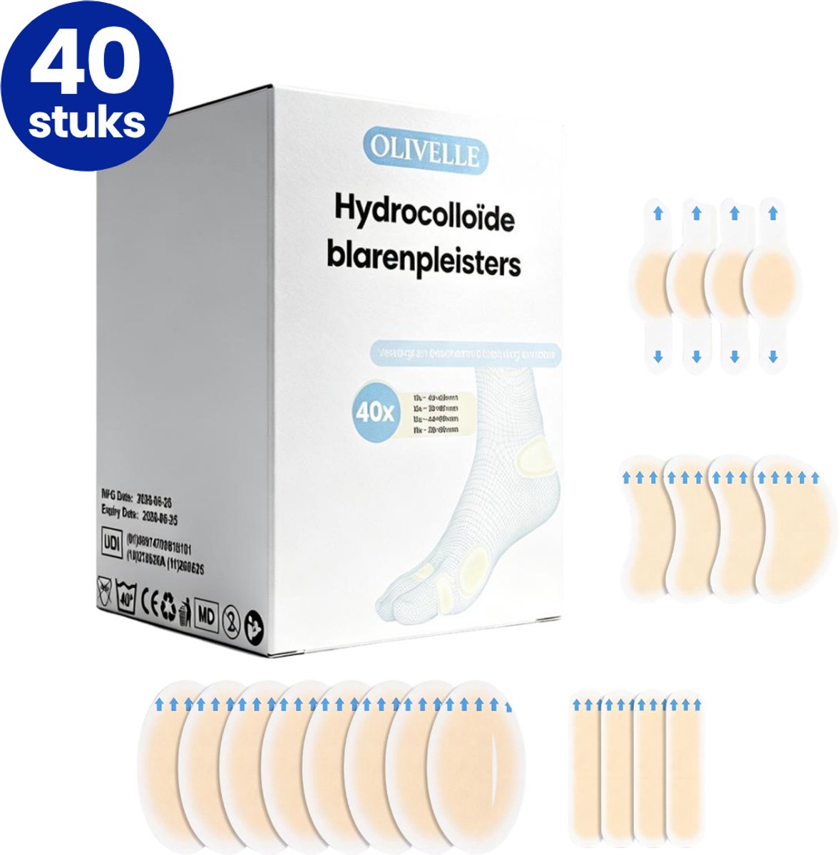 Blarenpleisters - 40 pleisters - Hydrocolloïde blarenpleisters - Pleisters - Blaren tape - Anti blaren - Eeltpleisters
