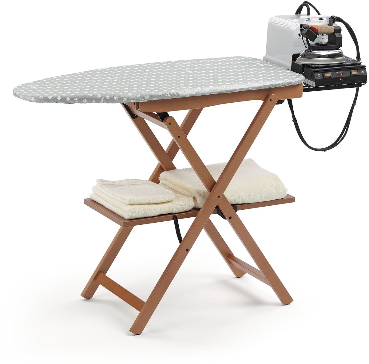 Famanu – Strijkplank van massief beuken, kersenkleurig, niet in hoogte verstelbaar, 135 x 45 x 87 cm