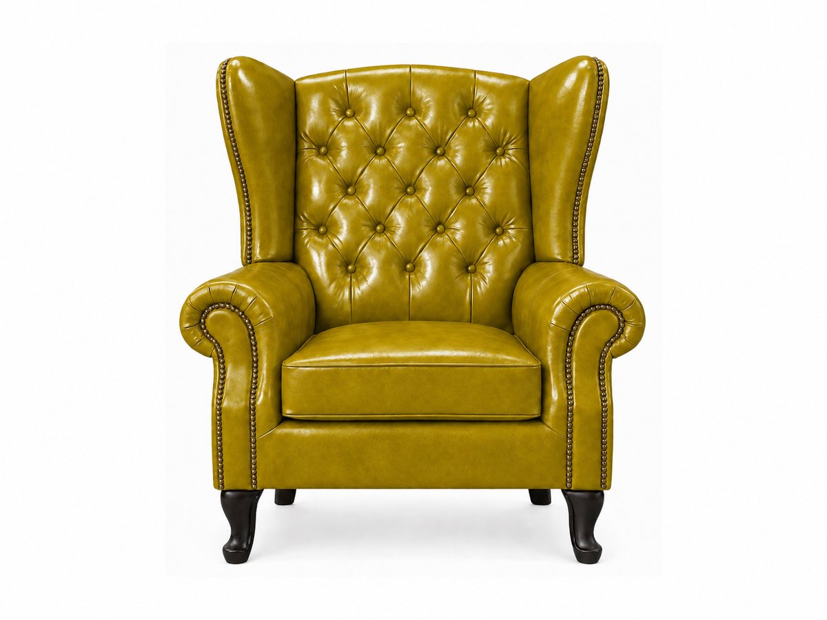 Chesterfield Fauteuil - Vintage Geel - Leer - Stoel Chesterfield - Lounge Chair - Clubfauteuil - Relaxfauteuil - Loungestoel - Zetel