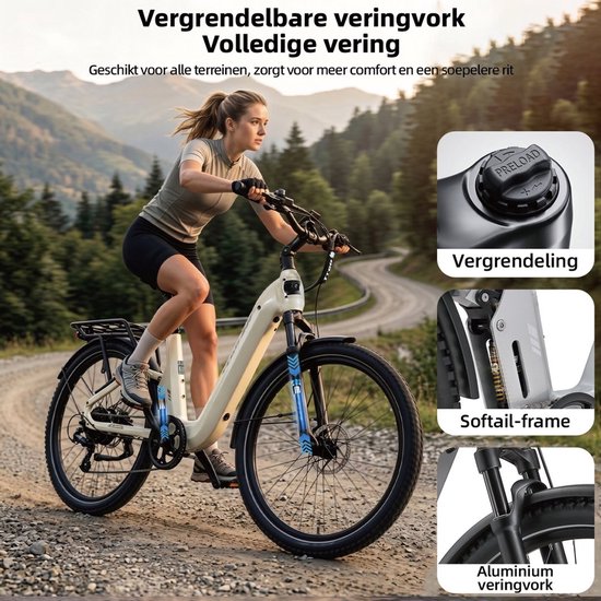 TTGO E-SUVO Elektrische Fiets - 250W Motor - 48V 15Ah Accu - 100-120 km Bereik - 27.5" × 2.4" Banden - Hydraulische Schijfremmen - Shimano 7s - Beige van TTGO — afbeelding 4
