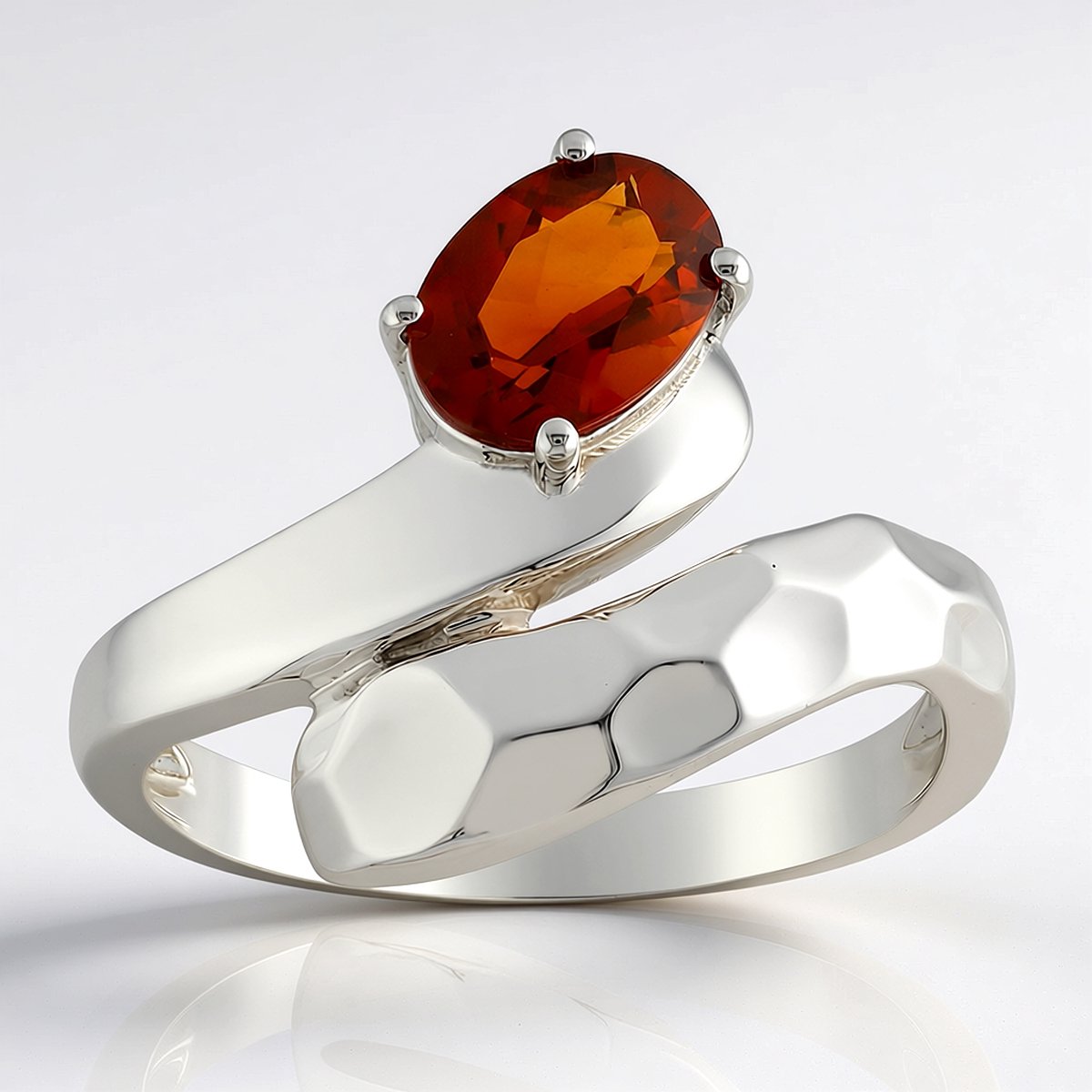 Cavill - Zilveren ring met Madeira citrien 0,68 ct - 925 sterlingzilver met palladium - Ovaal geslepen edelsteen - Elegante damesring - Modern design