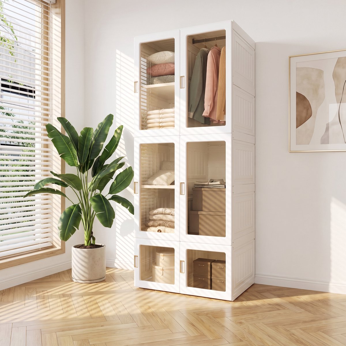 Opvouwbare Kledingkast, Draagbaar Kledingrek met Kledingstang, PP-Materiaal, Geen Montage Nodig, Perfect voor Kleine Appartementen en Huurwoningen (Wit)