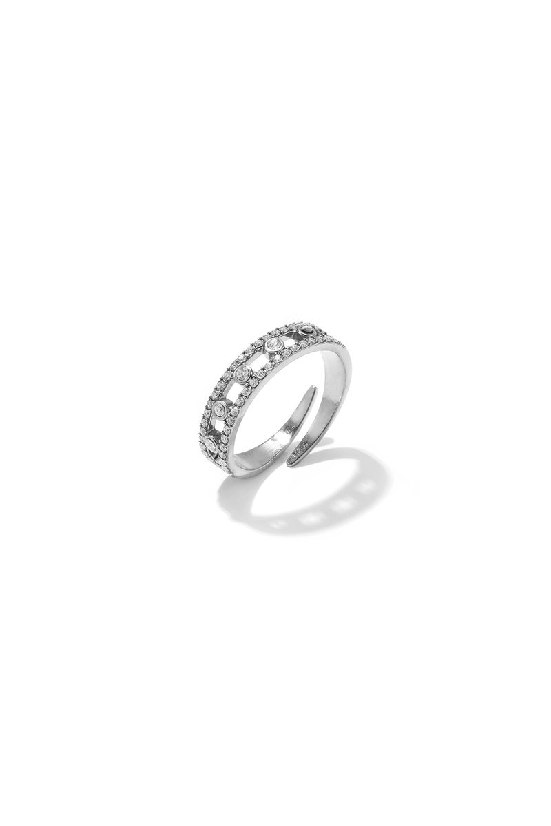 Lila - Verstelbare Ring - Strass - Stainless Steel - - Zilver