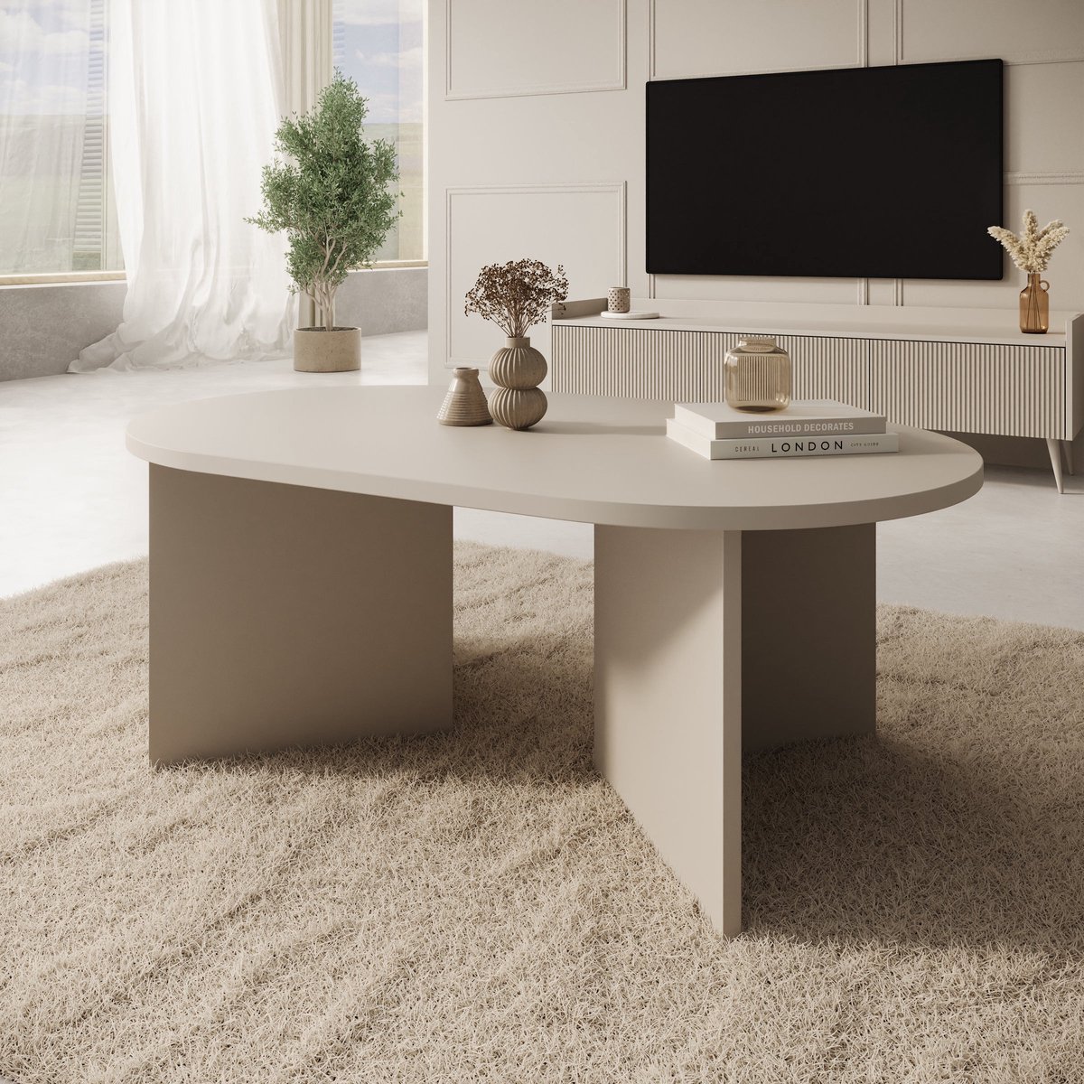 Meubella - Glenne - Salontafel - Beige - 110x65x42 cm
