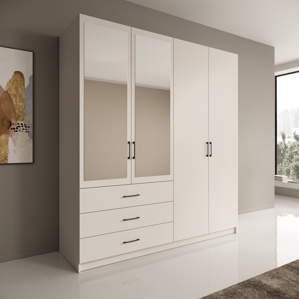MEUBELLA Puro - Kledingkast met 4 deuren - Beige - 196x60x215 cm