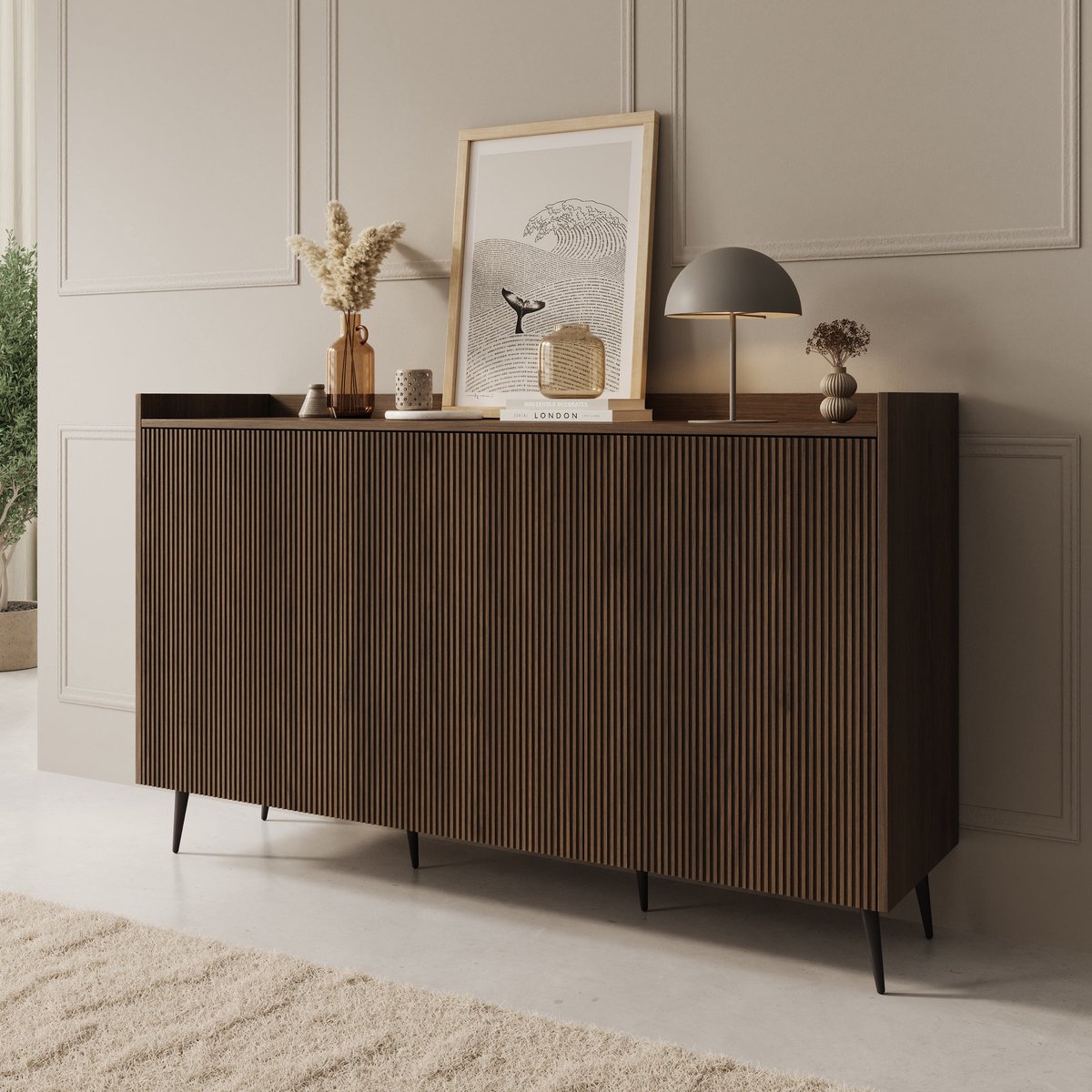 Meubella - Asty - Dressoir - Donker eiken - 150x41x92 cm