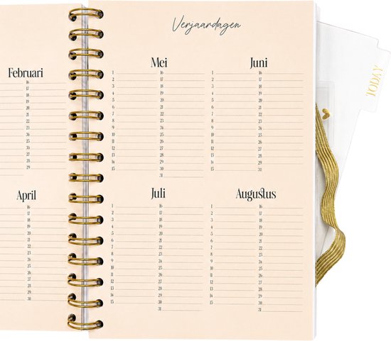 Agenda met maandenlijkse planning voor februari, maart, april, mei, juni, juli en augustus.