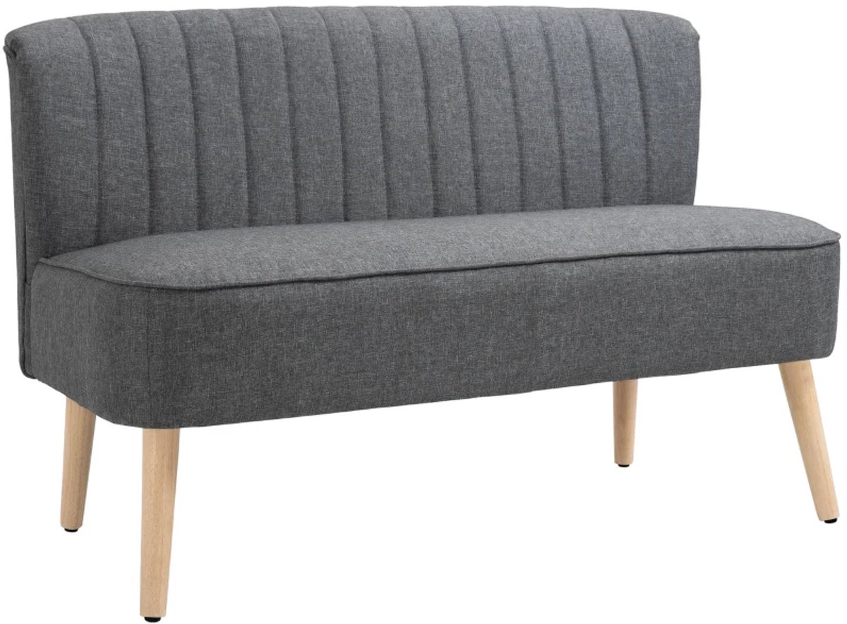2-Zitsbanken - Gestoffeerde Bank - Linnenlook - Houten Frame - Voor Woonkamer en Slaapkamer - 117 cm - Grijs