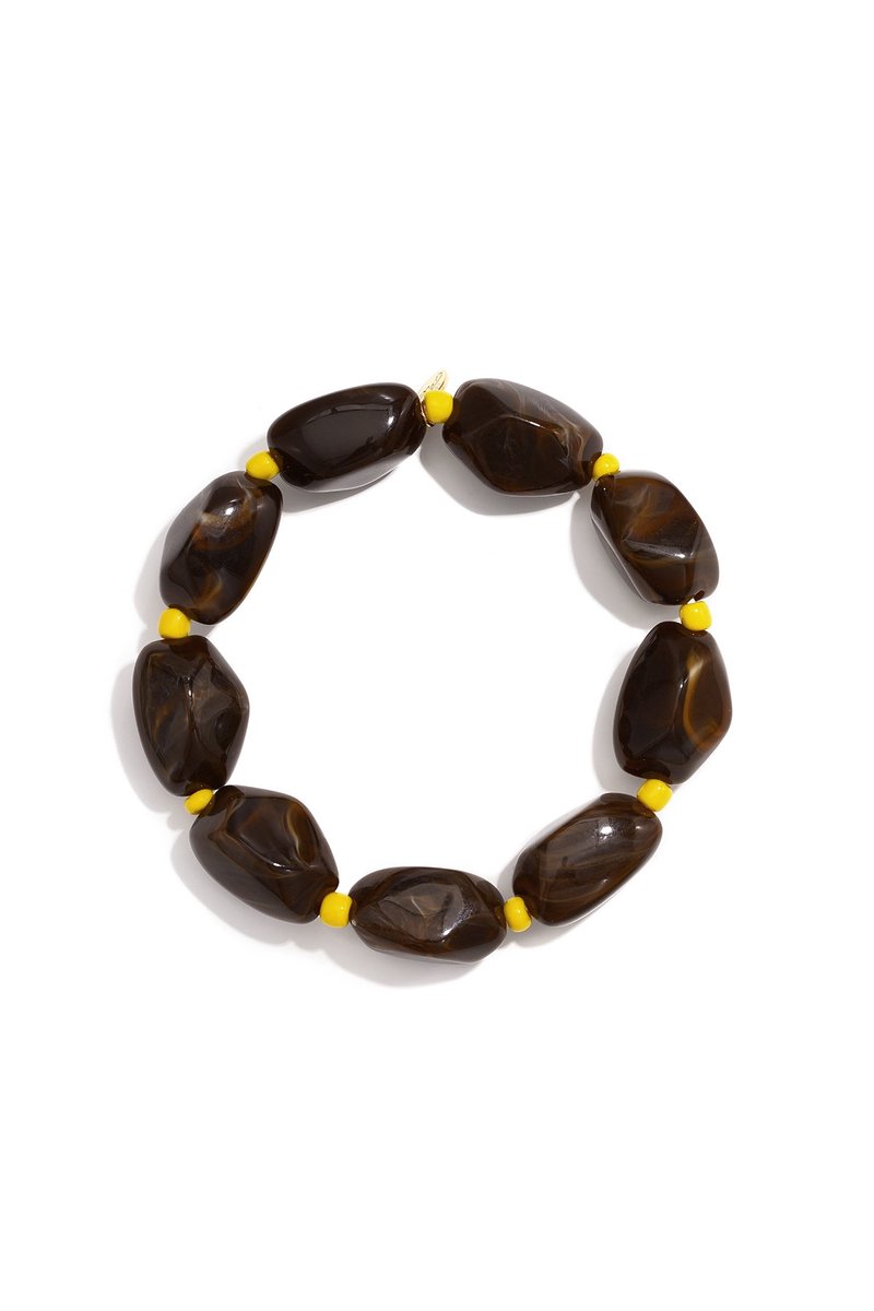 Nola - Kralen Armband - Acryl & Stainless Steel - - donkerbruin