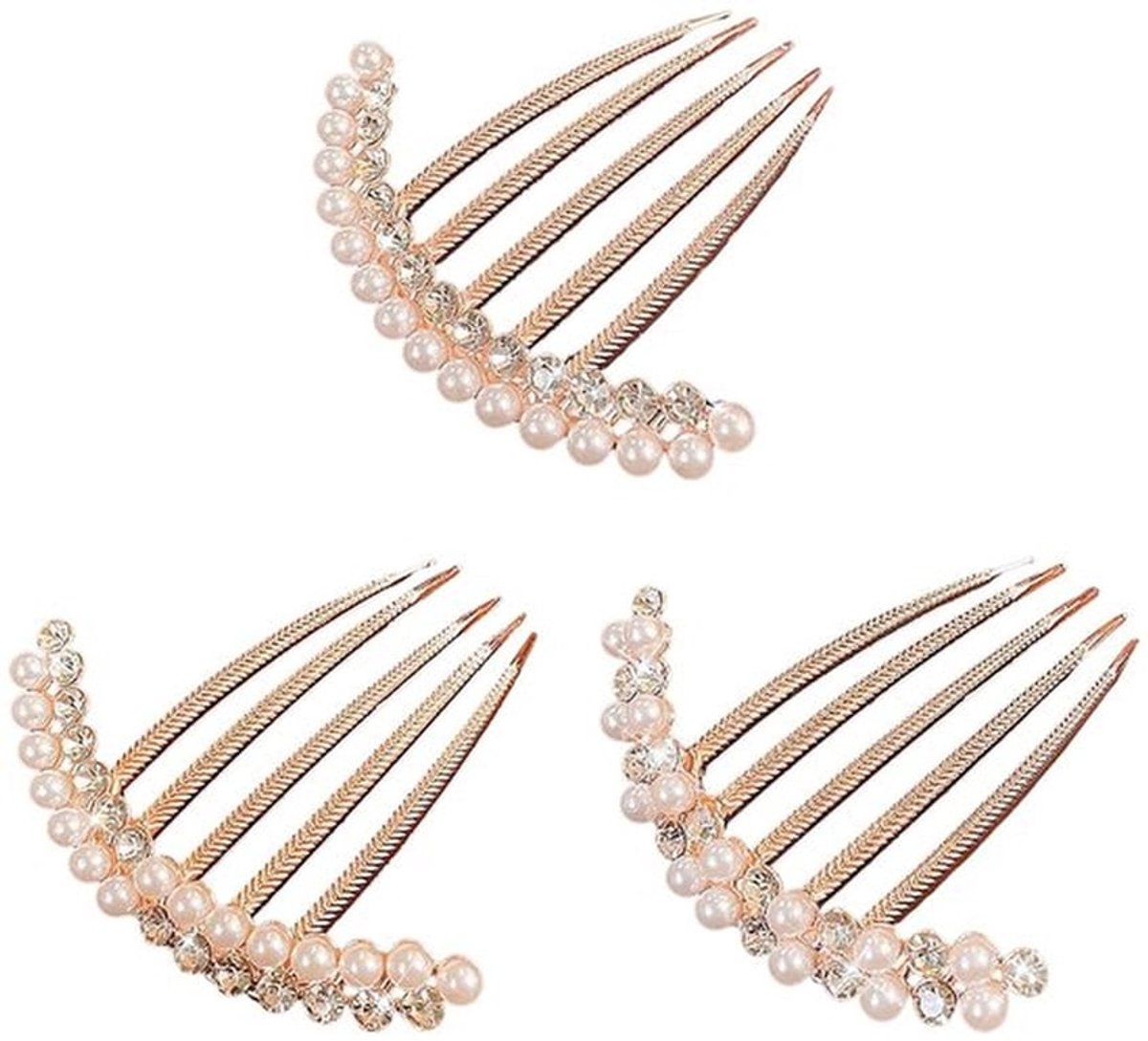 Haaraccessoires 3 Stuks - Parel Haar Kam - Strass Haaraccessoires - Glanzende Haaraccessoires - Kapsel Accessoires - Roze Gouden Legering 7,5x8 cm - Haarkam