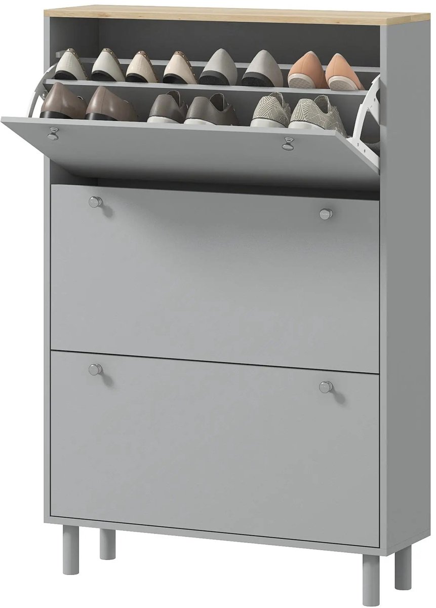 Emvae Schoenenkast - Schoenenkast met Kanteldeuren - Schoenenopbergkast voor Hal en Entree - 24 Paar - 80 x 23,5 x 121 cm - Grijs
