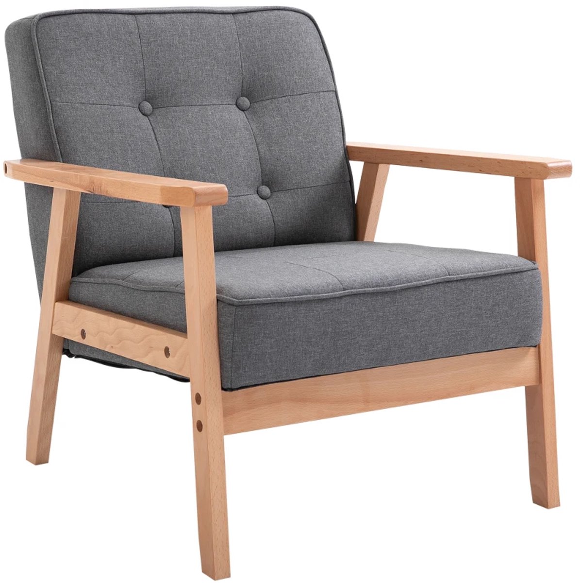 Fauteuil - Gestoffeerde Enkele Bank met Armleuningen - Houten Frame - Linnen - 64,5 x 70 x 74 cm - Grijs