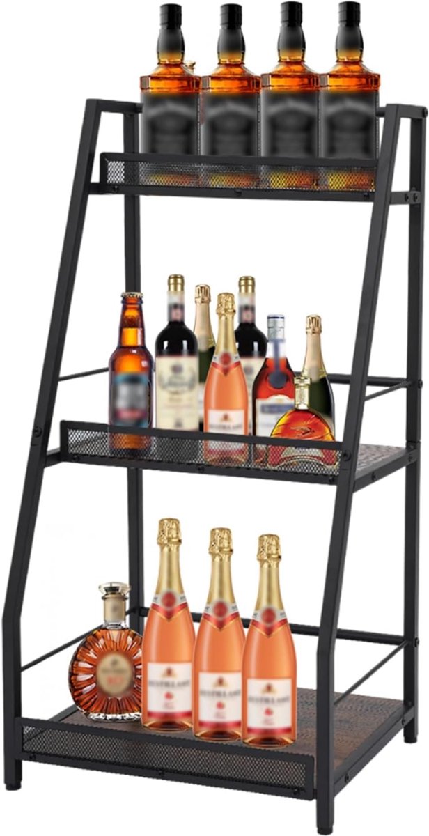 DYVNS® Drankkast - Wijnkast - Wijnrek - Barkast Vrijstaand - 3-Laags - Zwart