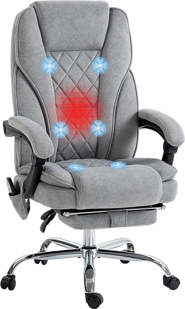 Vinsetto massage bureaustoel - fluweel (100% polyester) - 67x72x119cm - lichtgrijs
