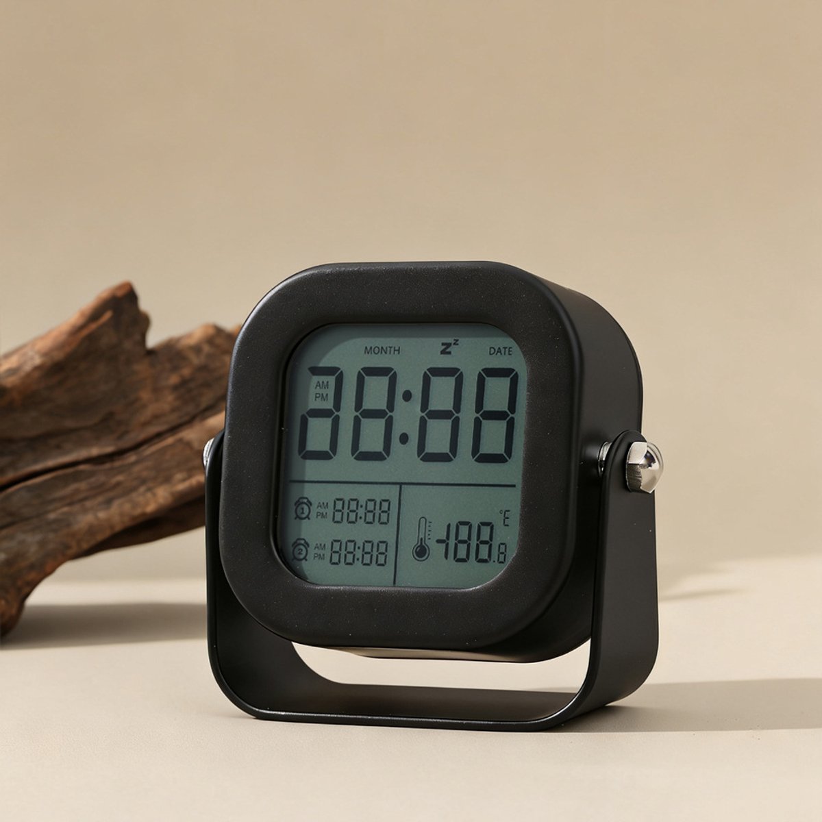 Vierkante digitale wekker - Dubbel alarm, temperatuurweergave -Digitale wekker met timer‑functie, temperatuur‑ en vochtigheidsweergave- DZ2396 Verstelbaar (Zwart)