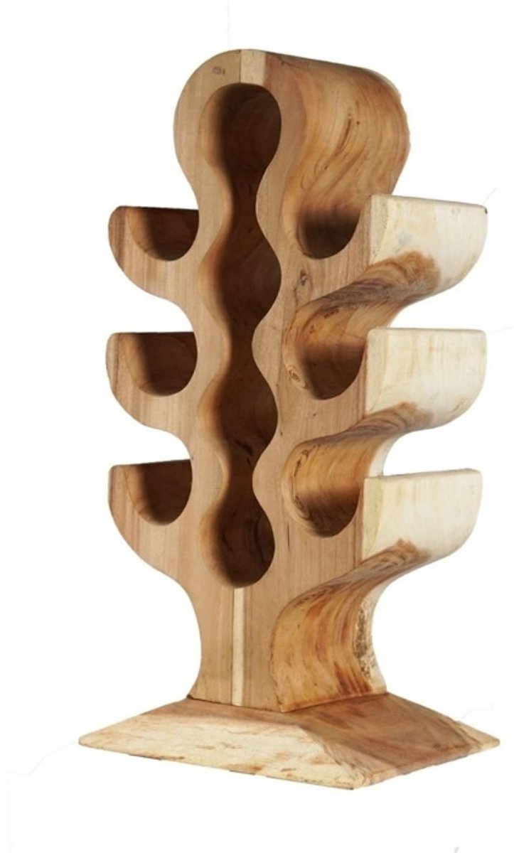 Wijnrek van Hout - Organisch - Teakhout Suarhout Bruin - Staand Wijnrek Teak - 10 Flessen - 70 x 36 x 17cm