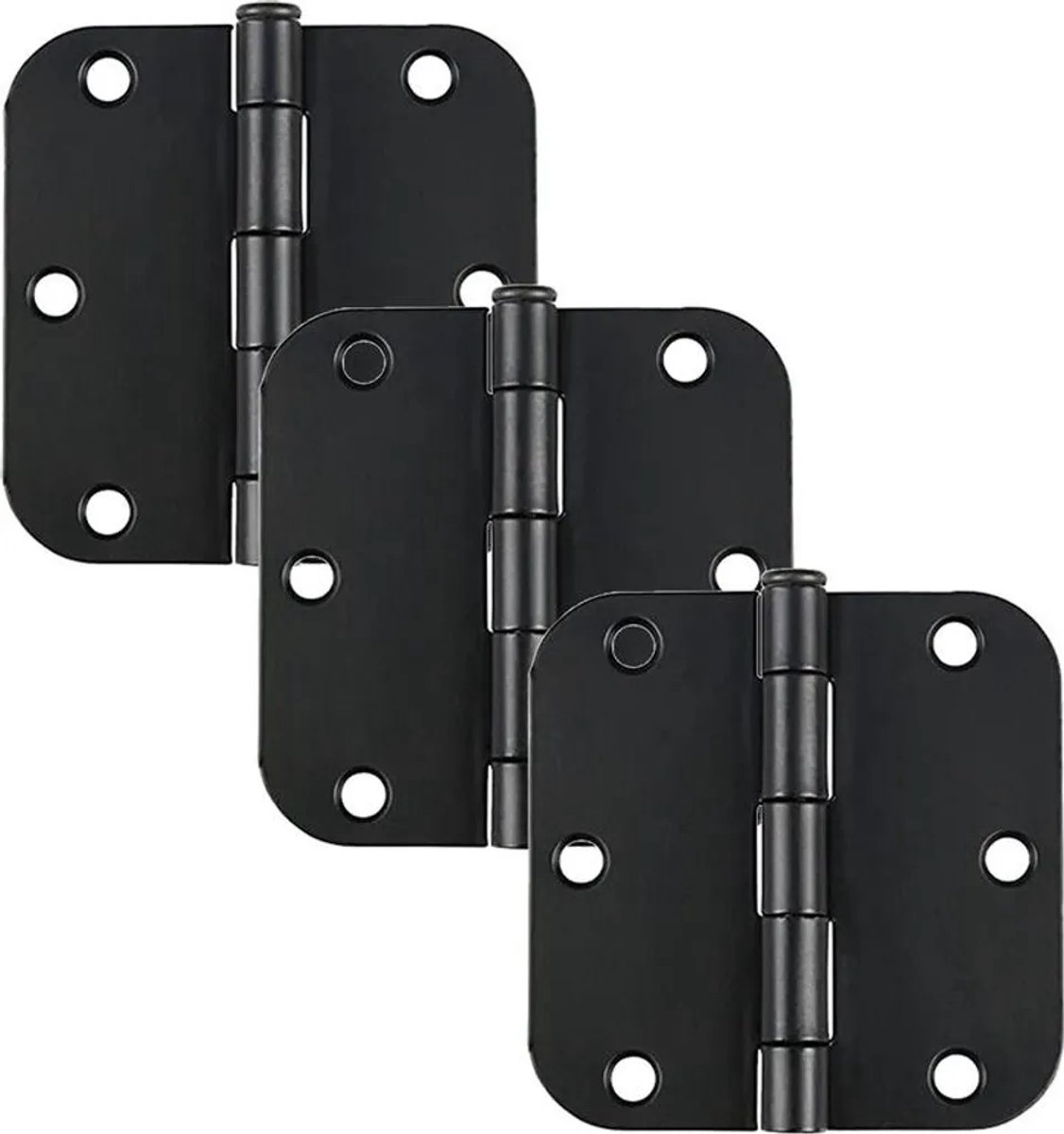 Set van 3 zwarte deurscharnieren Geschikt voor binnendeuren van 9,4 cm (3,5 inch), matzwart, afgeronde hoeken, radius van 1,6 cm (5/8 inch).