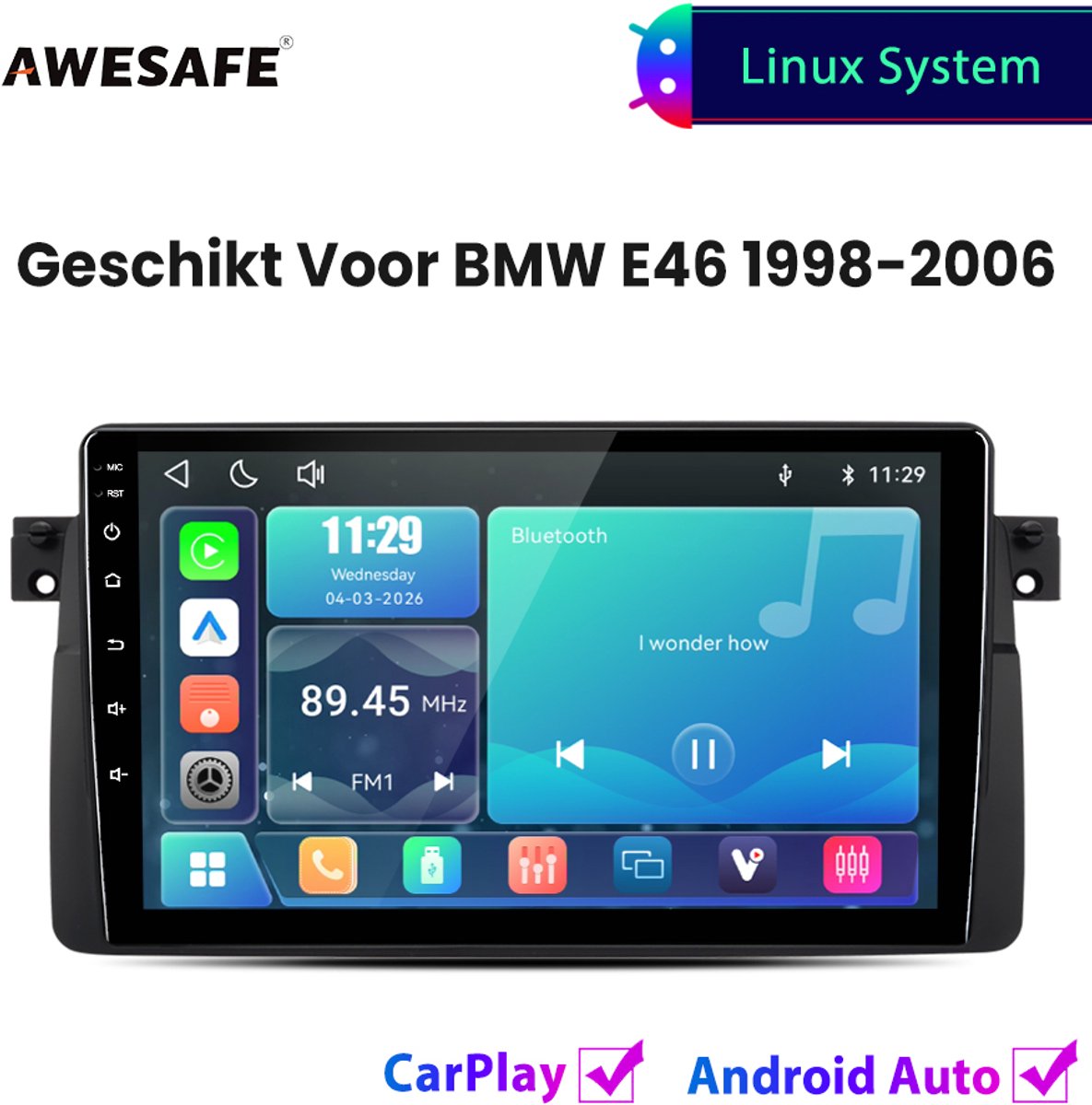 Awesafe Autoradio - Geschikt Voor BMW E46 1998 t/m 2006 - Draadloos Carplay Android Auto - Linux systeem - Touchscreen - Bluetooth Wifi - 1998 1999 2000 2001 2002 2003 2004 2005 2006