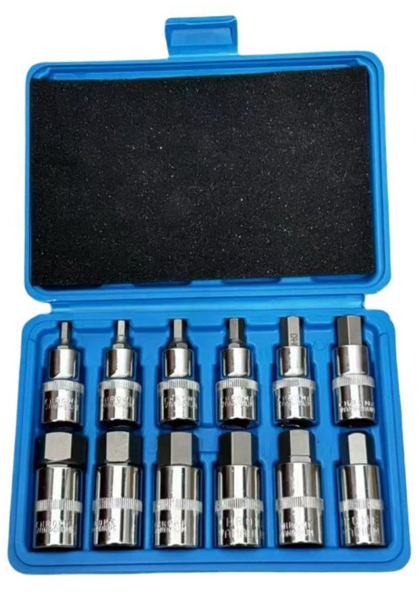 GELLDG 12 Stuks Stekkersleutelsets - 1/2 Inch Inbussleutelset - 5,6,7,8,10,12,14,16,17,18,19,22mm - Geschikt voor Autoreparatie en Montage - Metaal - Inclusief Kunststof Koffer