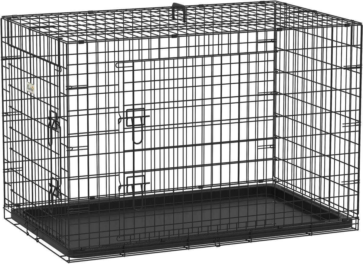Opvouwbare hondenkooi met 2 afsluitbare deuren en uitneembare bak - 106 L x 71,5 B x 76 H cm - zwart