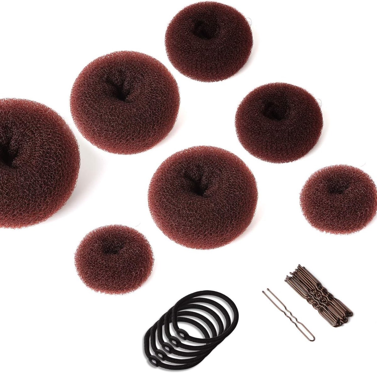 Set voor het maken van een haarbun, 7-delige ringstijl met elastische haarbanden en haarspelden voor chignon kapsels voor meisjes en vrouwen