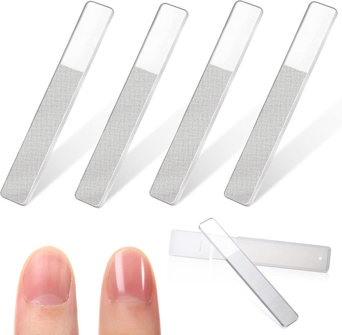 Set van 4 Wasbare Vijl voor Nagels van Nano Glas - Ideaal voor Natuurlijke en Kunstnagels, Fingernails en Toenails (9 x 1.3 x 0.3 cm)