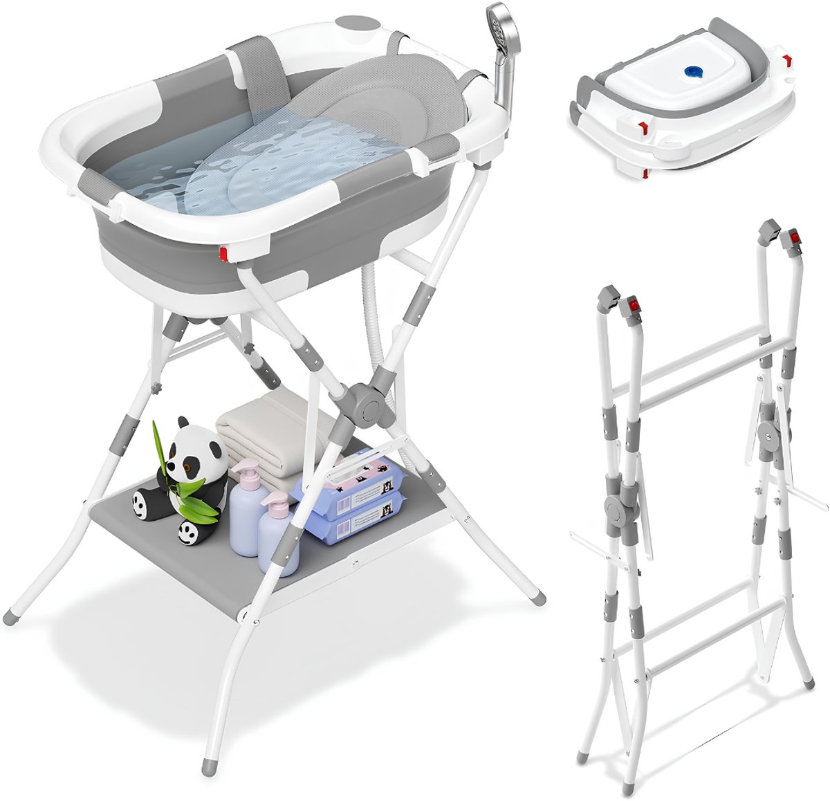 KIRA® Babybadje met standaard - Babybadje met standaard - Babybadje - Babybadje met standaard - Grijswit - 80cm x 65cm x 95cm