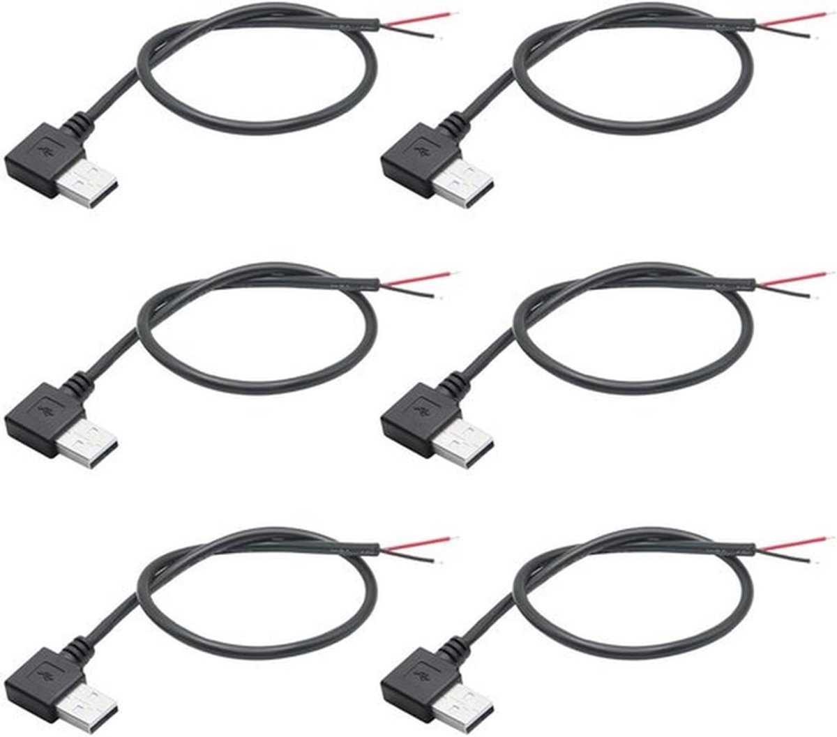 USB 2.0 Male Plug Kabel - 90 Graden - 0.3m - Voor 12V Apparaten - 2 Pin Kabel - Geschikt voor 3A - Zwart