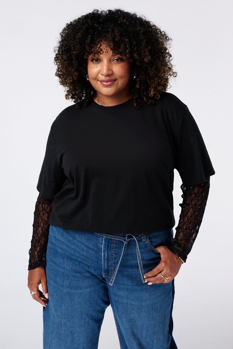 MS Mode T-shirt T-shirt met kanten mouwen