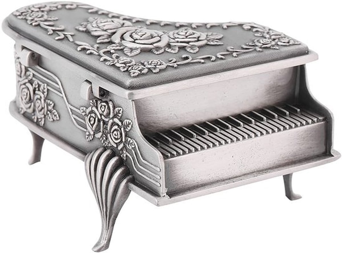 Sieradenbox met piano-vorm - Sieradenkast - Sieradenkistje - Antiek zinklegering - Rozenmotief - 9x6.5x5cm - Sieradenkist