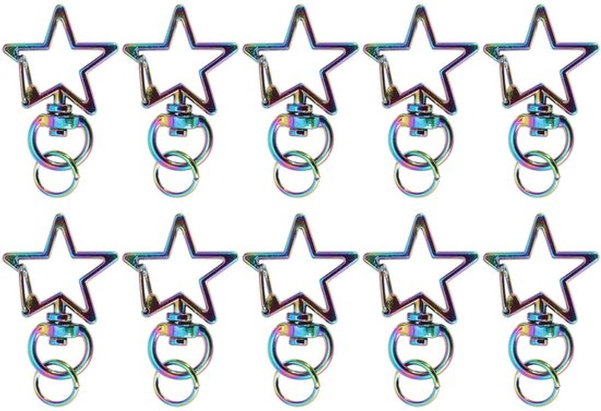 Sleutelhanger Stervormig - 10 Stuks - Sleutelhanger Ringen - Karabijnhaken - Zinklegering - Roestbestendig - Lichtgewicht - Sleutelhangers