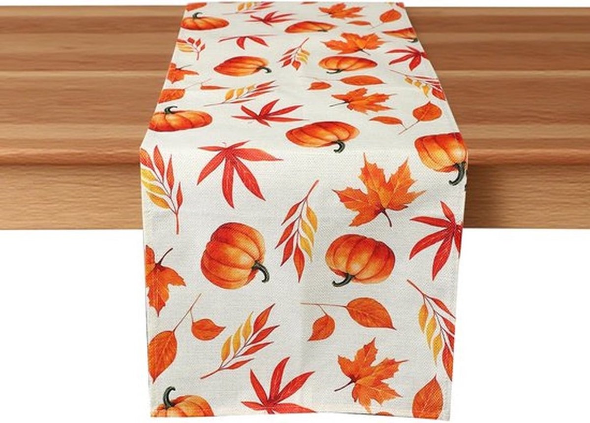 Tafelloper Oranje 33x183cm - Herfst Pompoen - Kreukvrij - Kleurvast - Vlas - Geschikt voor Eetkamer/Bijeenkomsten - Tafelkleed