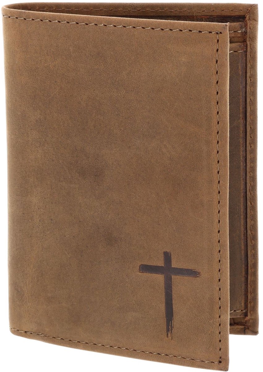 oxmox Leren portemonnee Leather RFID Protect Kombibörse Freedom Cross Embossed Vintage Light Brown bruine
