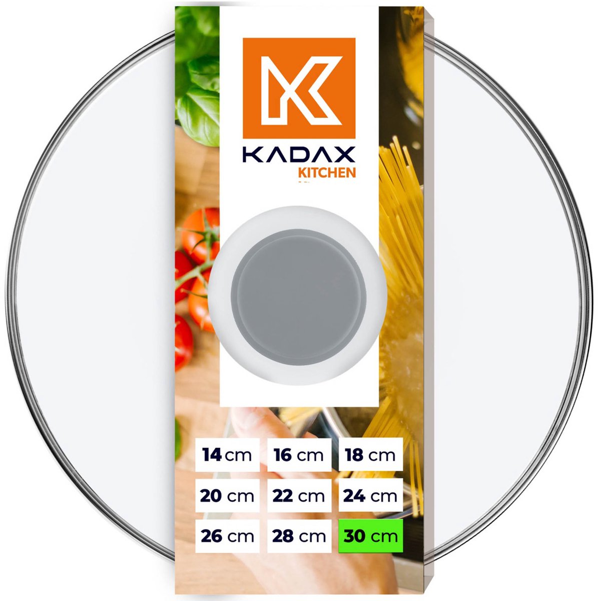 KADAX Glazen Deksel Met Handvat Van Siliconen, Hittebestendig Voor Pan, Diameter 14-30 cm, Met Stoomgat, Universeel in Verschillende Maten, Licht, Rond, 30 cm, Grijs