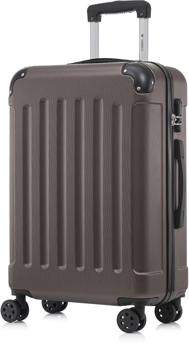 YONSLY Handbagage Koffer - 66cm - 66 L - Cijferslot- 360° Draaibare Wielen - Trolley- 66 x 43 x 26 cm - Braun